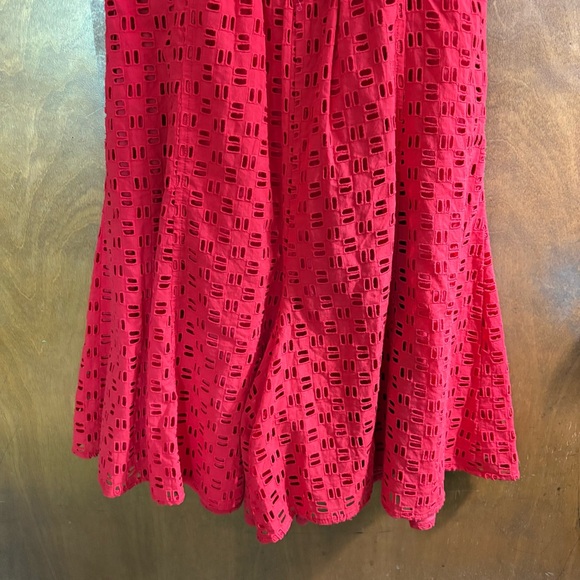 Anthropologie Red Eyelet Lace Button Up Romper Dress NWT 2 Crochet Shorts Y2K - Picture 7 of 12